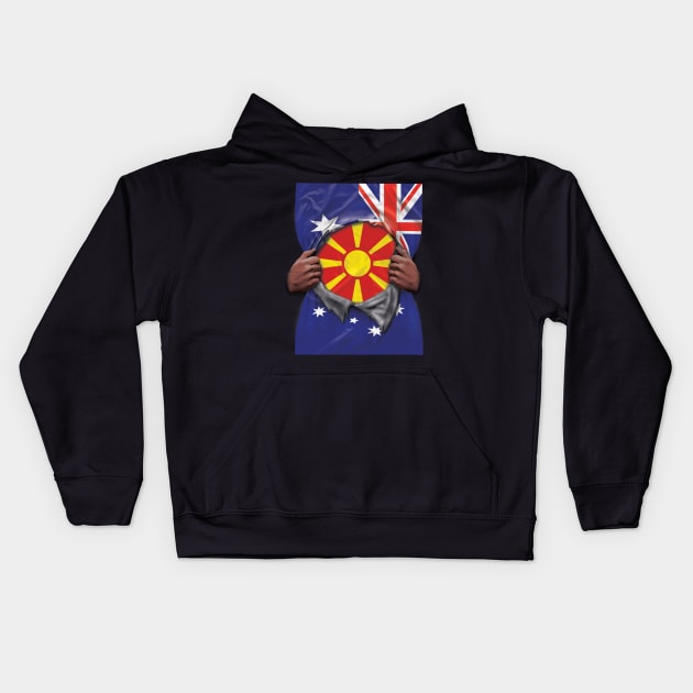 Macedonia Flag Australian Flag Ripped - Gift for Macedonian From Macedonia Kids Hoodie by Country Flags